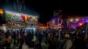 Santa Barbara Fiesta night time El Mercado Performance at De La Guerra Plaza