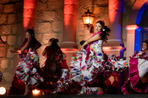 Santa Barbara Fiesta Pequena Dancers in front of the Mission