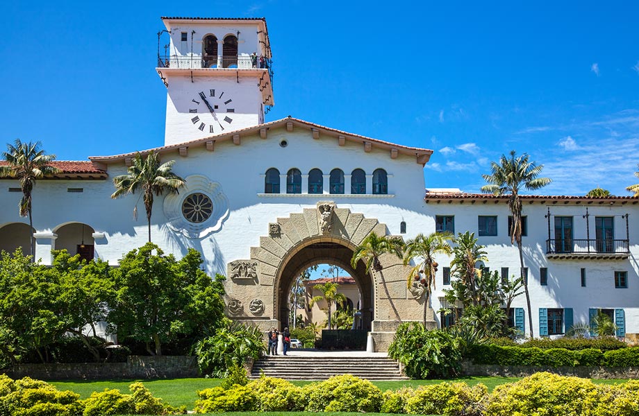 Santa Barbara County Courthouse view from the Sunken Gardens